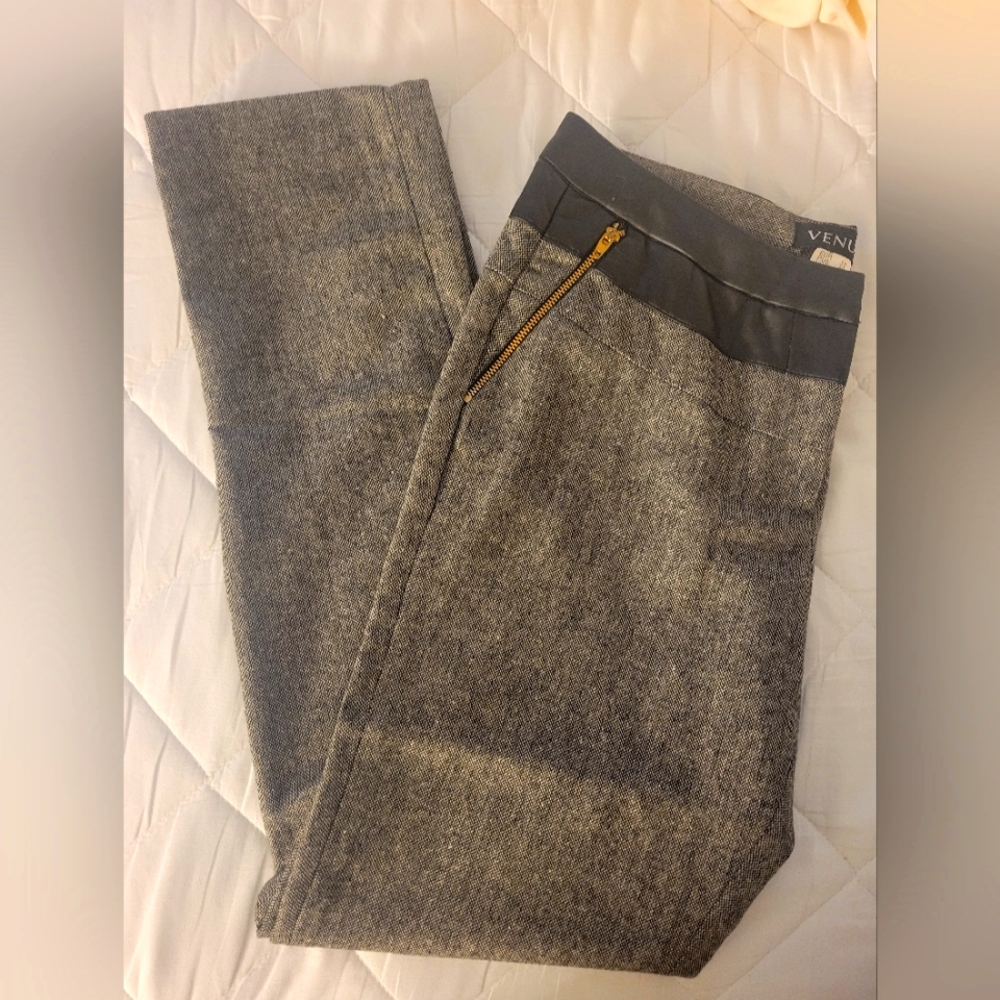 Houndstooth Faux Leather Waist Trim Pants